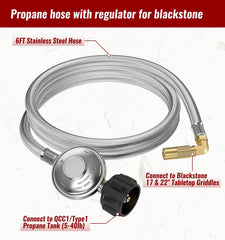 Close-up view of the brass connector on the propane hose