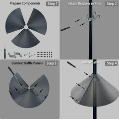 Close-up view of the dynamic pivot connection of the squirrel baffle