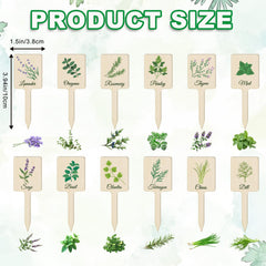 Close-up view of UPINS green acrylic plant labels with printed herb names