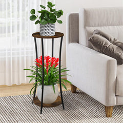 Close-up view of YINMIT Round Plant Stand's vintage finish