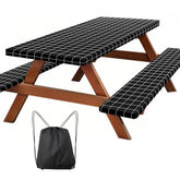 Clothclose Picnic Table Cover with Black Grid pattern, front view