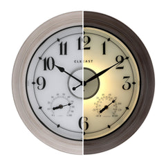 CLXEAST 18 inch outdoor clock front view with weathered whitewash finish