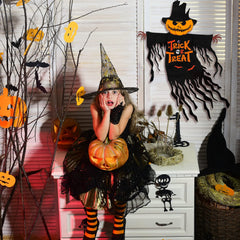 COCHIE Halloween garden flag hanging on a flag stand