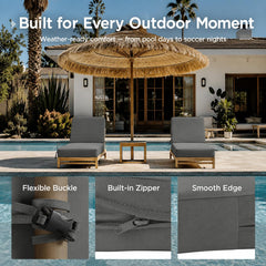 Codi cushion with non-slip ties secured to patio lounge chair