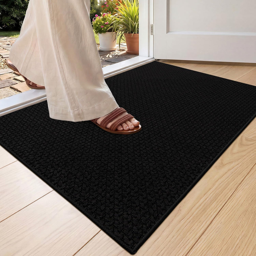 Color&Geometry Indoor Door Mat 24"x36" ebony black front view