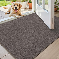 Color&Geometry Ultra-Thin Door Mat front view 32x48 inches Grey-Brown Linen