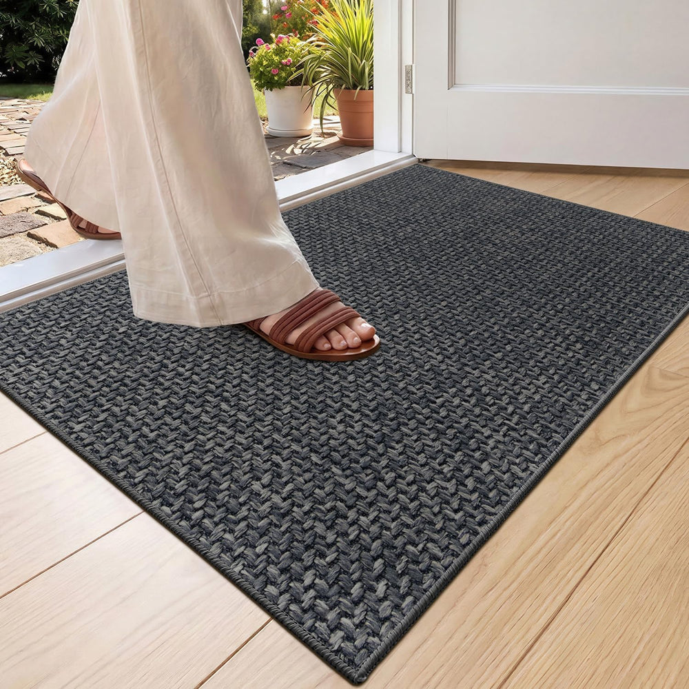 Color&Geometry Ultra-Thin Indoor Door Mat 24"x36" Charcoal Grey front view