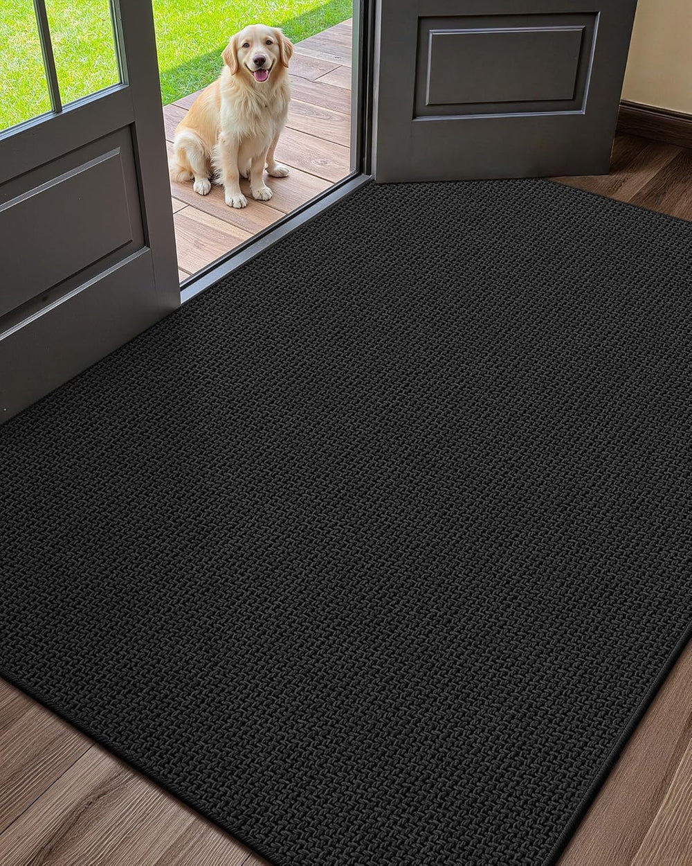 Color&Geometry Ultra-Thin Indoor Door Mat 32"x48" Ebony Black front view