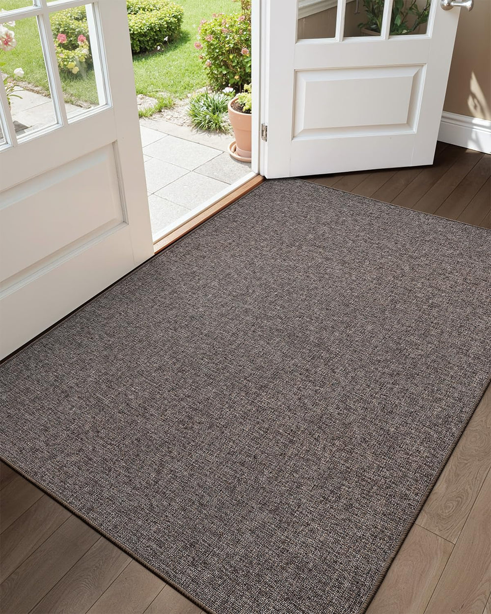Color&Geometry Ultra-Thin Indoor Door Mat front view Grey-Brown Linen