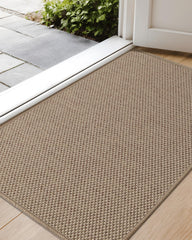 Color&Geometry Ultra-Thin Indoor Door Mat, Heather Dark Beige, front view