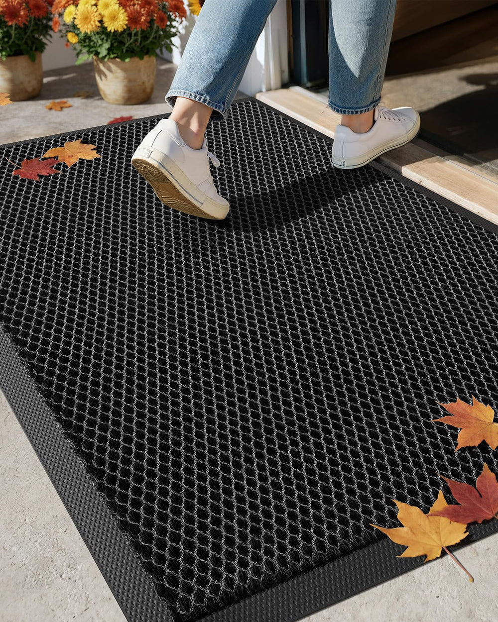 Color&Geometry Welcome Front Door Mat, 24x36, Black Grey front view
