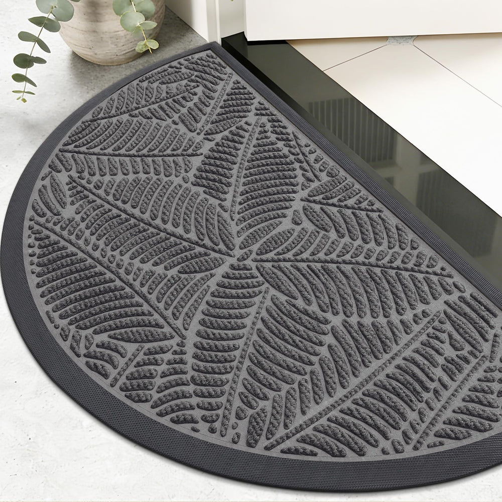 Colorxy Half Circle Waterproof Door Mat front view, light grey