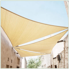ColourTree 12' x 12' x 12' beige triangle sun shade sail front view