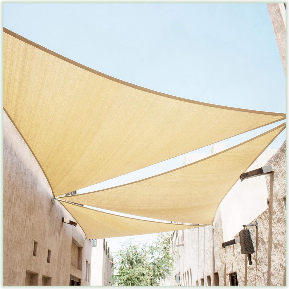 ColourTree 16' x 16' x 22.6' Beige Triangle Sun Shade Sail front view