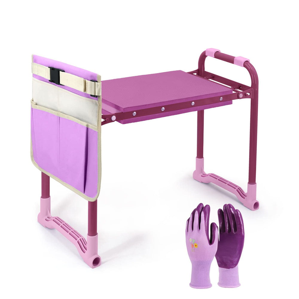 Colwelt Garden Kneeler Stool purple front view with EVA foam padding