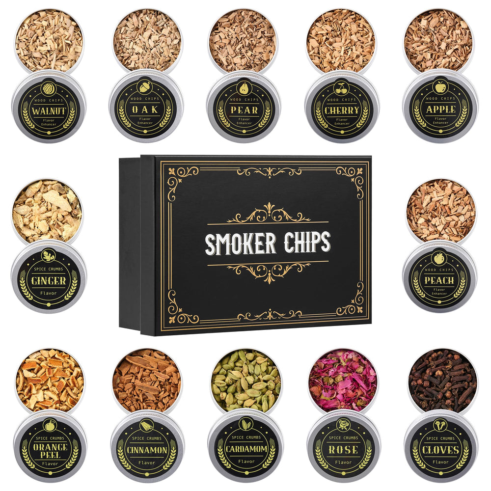 ComboJoy 12 Flavor Cocktail Smoker Wood Chips gift set in premium tin containers