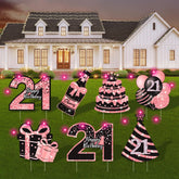 ComboJoy 21st birthday decorations kit featuring 7 yard signs and LED lights