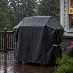 COMFY LIME BBQ Grill Cover side view with straps
