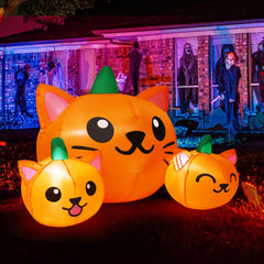COMIN 5FT Halloween inflatable pumpkin cat decoration front view
