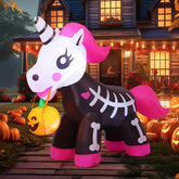 COMIN 5FT Halloween Inflatable Skeleton Unicorn front view with LED lights