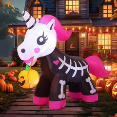 COMIN 5FT Halloween Inflatable Skeleton Unicorn front view with LED lights