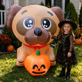 COMIN Halloween Inflatable 5ft Pug Dog holding Pumpkin front view