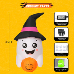 COMIN Halloween inflatable ghost hugging a pumpkin side view