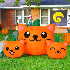 COMIN Halloween inflatable pumpkin cat in a garden setting