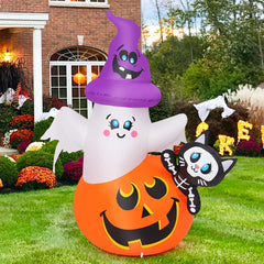 COMIN Halloween inflatable pumpkin ghost cat with built-in LEDs