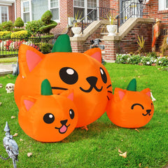 COMIN inflatable pumpkin cat decoration side view with ground stakes