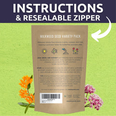 Common Pink Milkweed seed packet with planting instructions