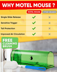 Complete package of Motel Mouse traps with cleaning brush and instruction booklet