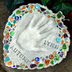 Completed 12 inch leaf-shaped mosaic stepping stone