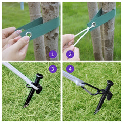 Components of FCENDS Tree Support Kit including stakes and straps