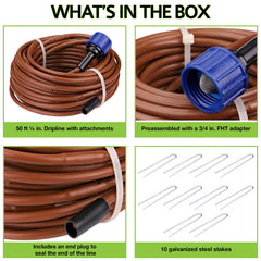 Components of Raindrip irrigation kit including stakes and end plug
