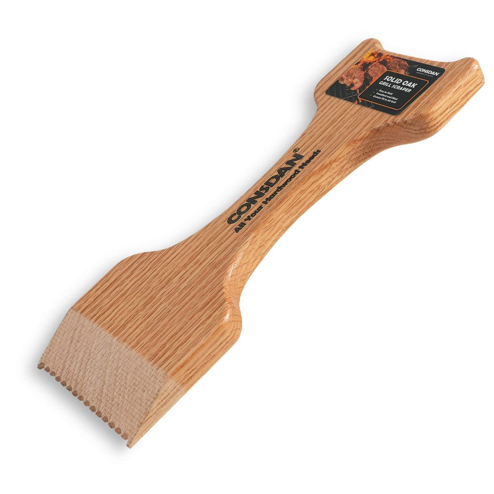 CONSDAN Wood Grill Scraper front view with narrow handle
