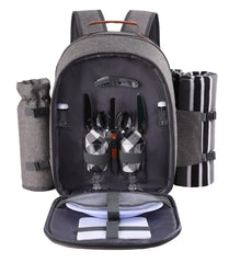 Contents of Apollo Walker Picnic Backpack including utensils and plates