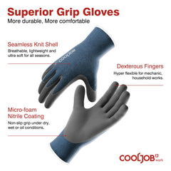 COOLJOB Gardening Gloves showing nitrile coating and elastic cuff