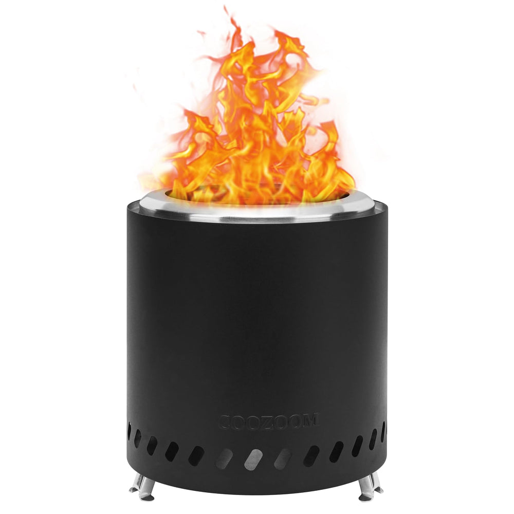 COOZOOM Portable Table Top Fire Pit front view showing stainless steel design
