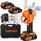 Coranex cordless electric pruning shears front view with orange handle