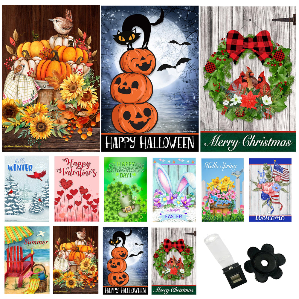 Country Charm Garden Flags set of 10, each 12x18 inch with seasonal designs