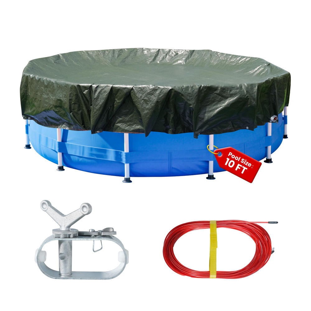 Covall 13ft round above ground pool cover in green and black front view