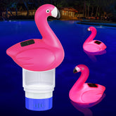 Covfirst Solar Pool Chlorine Floater front view, red flamingo design
