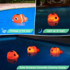 Covfirst Solar Pool Chlorine Floater glowing at night