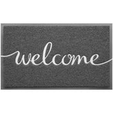 CozyBounty Grey Door Mat front view with embossed welcome design