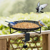 CQAIRIOU 11.8" stainless steel deck railing bird feeder tray front view