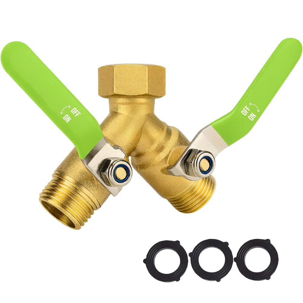 Craft911 2-Way Hose Splitter front view showing green and golden design