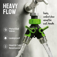 Craft911 Garden Hose Splitter 2 Way side view highlighting smooth-turn handles