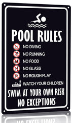 CrazySign vintage tin pool rules sign front view 8x12 inches