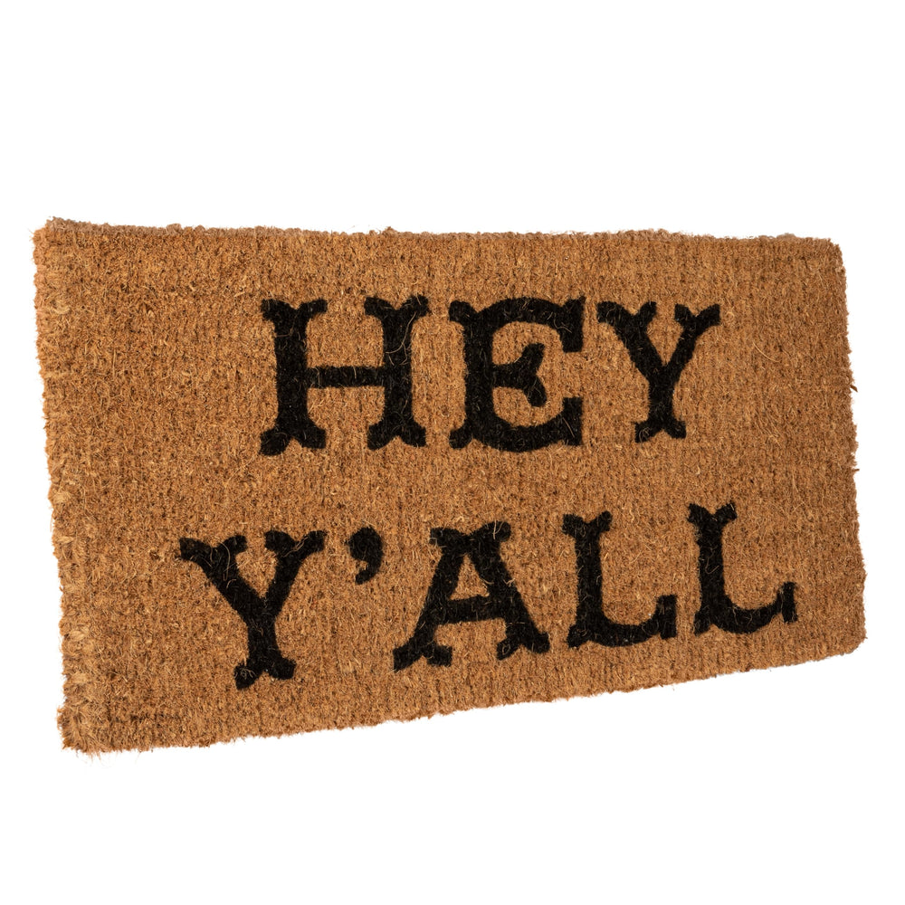 Creative Co-Op Coir Doormat with 'Hey Y'all' text front view